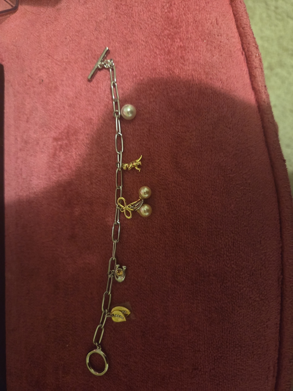Coach Two-Tone Gold and Silver Pearl Charm Bracelet